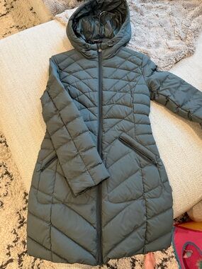 Bernardo Microtouch Quilted Hooded Long Puffer Jacket - Green